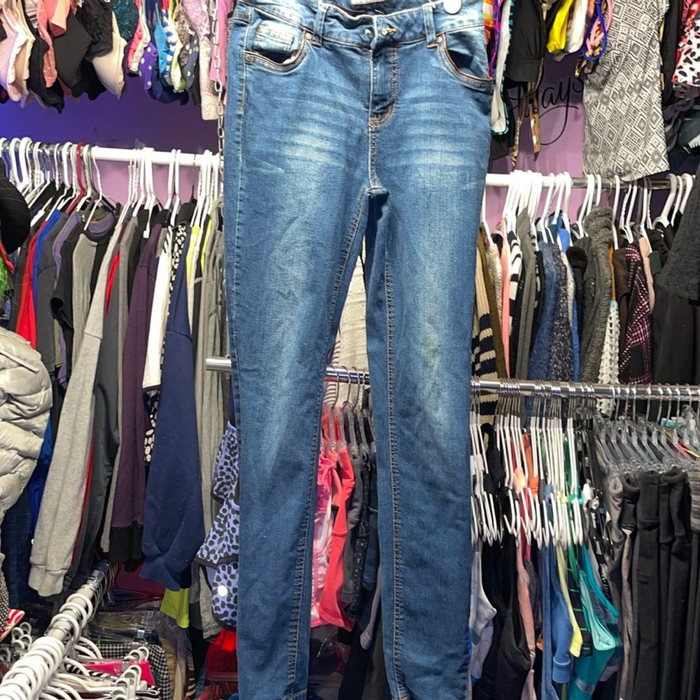 LIQUID Jeans Designer denim Brown leather trimming on pockets size 3/4 Tall fit